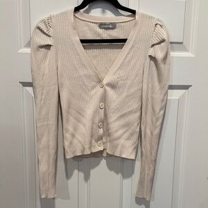 Stradivarius Cream Ribbed Cardigan Sweater
